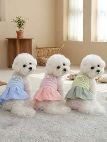 PETSIN 狗狗服装、猫咪服装、动物裙装、宠物春夏新品系列、幼犬连衣裙、公主风百搭连衣裙、条纹印花、小型动物服装、清凉防晒霜 - 彩色 - 查看 2