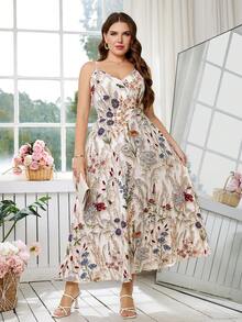 SHEIN Clasi 大码优雅印花无袖连衣裙，夏季 - 彩色 - 查看 7