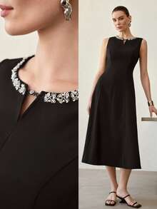 MOTF PREMIUM Abito con taglio e paillettes a contrasto - nero - Visualizzare 1