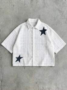 AXEPEAK Men's Pentagram Pattern Short Sleeve Casual Single-Breasted Shirt - White - View 7