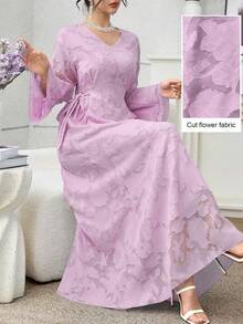 Yasmyna V-Neck Tie-Side Cutout Detail Dress - Purple - View 1