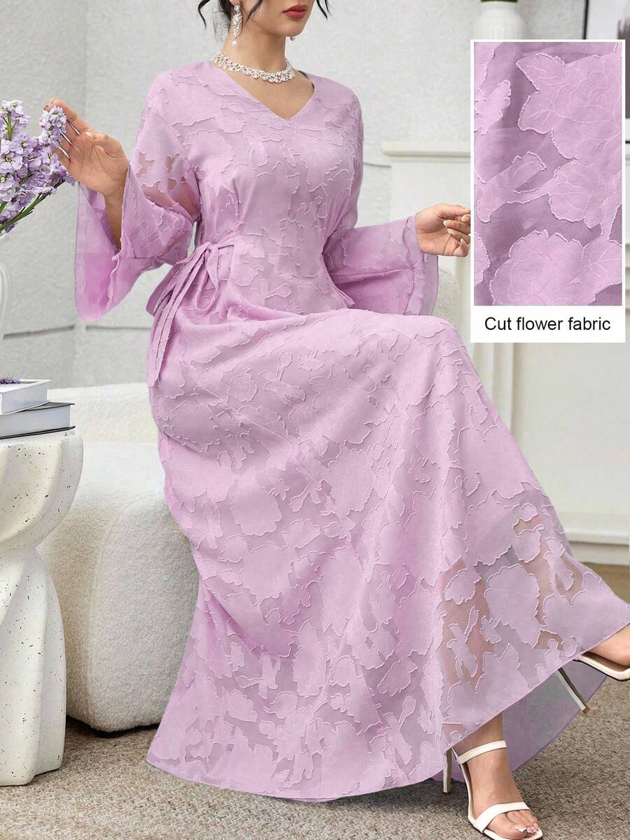 Yasmyna V-Neck Tie-Side Cutout Detail Dress - Purple - View 1
