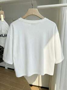 SHEIN EZwear Áo thun tay ngắn cổ tròn dáng suông, thích hợp cho mùa hè. - trắng - Xem 2