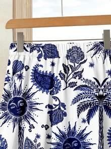 Rusticease 女士度假休闲纯色上衣+印花半裙套装（2件套），女士夏季服装，夏季半裙套装，半裙上衣套装，女士半裙上衣套装，印花半裙套装 - 彩色 - 查看 4