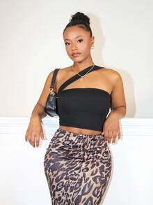 Steph T Summer TopsSolid One Shoulder Crop Top - Black - View 1