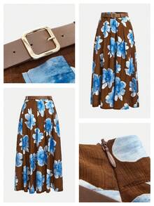 Maija 2026夏季新款卡其色百褶喇叭裙，PU皮革金属腰带设计，优雅休闲百搭，适合婚礼宾客、办公室、日常穿着、海滩、音乐节、派对、独立日、Y2K风格圣帕特里克节等场合。 - 彩色 - 查看 5