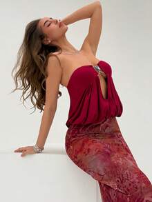 Aloruh Đầm dài in họa tiết màu đỏ tía mới dành cho nữ/Đầm đi nghỉ mát/Đầm trang trí kim loại/Đầm lưới/Đầm mùa hè - Nhiều màu - Xem 2