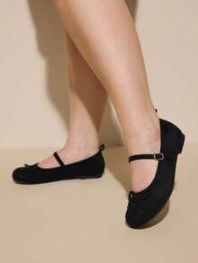 CUCCOO CURVES 2026新款黑色图案平底胖脚单鞋浅口通勤法式气质专业平底单鞋女款穿圆头不累脚 - 黑色 - 查看 3