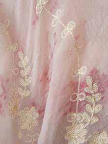 Aveloria Rosie Fish Bone Shaping Slimming Versatile Gold Thread Random Embroidery Printed Chiffon Long Sleeve V-Neck A-Line Dress - Baby Pink - View 7