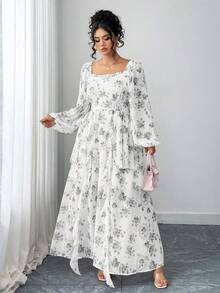 Elenzga Đầm in hoa thanh lịch cỡ lớn - màu đen - Xem 8