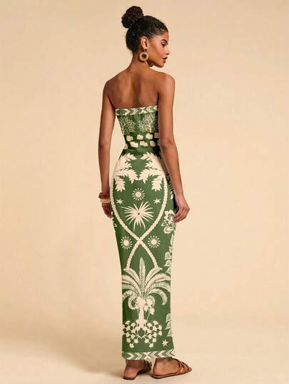 Travachic Casual Minimalist Vacation Style Tropical Rainforest Parrot Geometric Print Women's Dress – Western Festival & Seaside Getaway Comfortable Spring/Summer Island Girl Vintage Style Romantic Vacay Beach Cruise Outfits For Music Festival, Concert, Wedding Guest, City Trip & Holiday