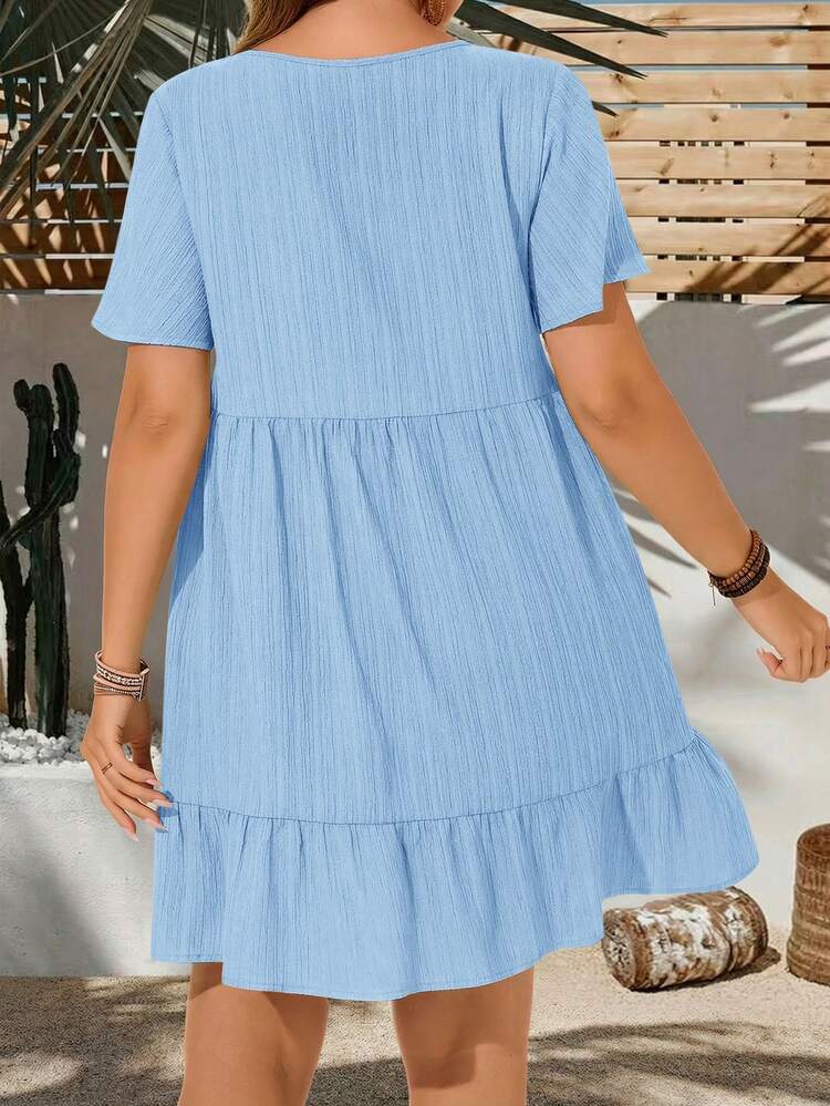 Plus Size Vacation Casual Solid Color Short Sleeve Dress,Summer Outfits For Women,Easter Dress Women,Bohemia,Rave Outfits,Easter Outfit Curve,Country Concert Outfit