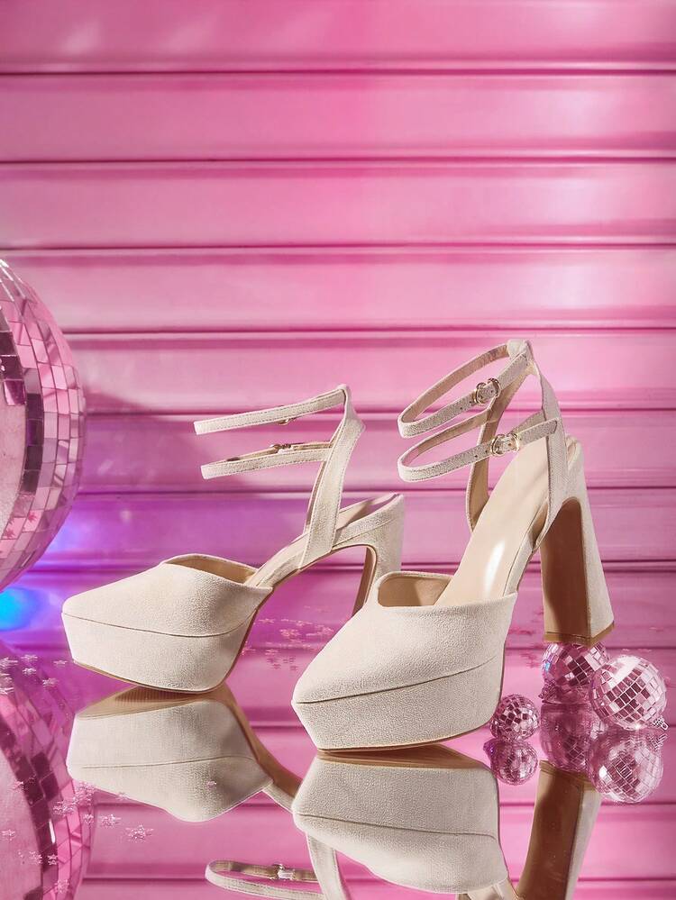 CUCCOO LuxiPop Spring/Summer New Fashion Pointed Toe High Heel Ankle Wrap Platform Pumps, Suede Material, Elegant Sexy Stilettos For Formal Occasions, Date, Afternoon Tea, Party, Valentine's Day, Vacation, Travel, 2000s Style