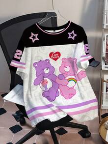 SHEIN X Care Bears 大码女式卡通印花圆领短袖休闲百搭T恤 - 白色 - 查看 3