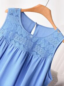 CosyJoli Damen Große Größen einfarbiges Spitze Patchwork Trägerhemd - Blau - Übersicht 5