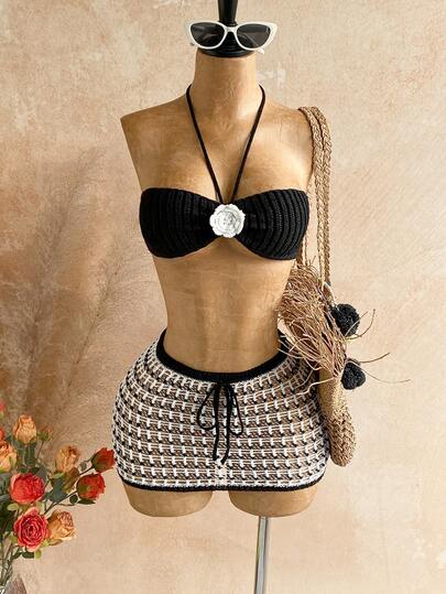 Soleia 女士吊带时尚撞色针织沙滩罩衫