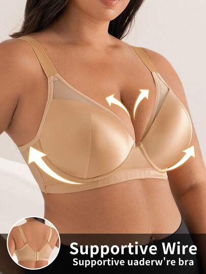 DesireSculpt 1 قطعة صدرية مقاس كبير مزينة بالدانتيل والقماش اللامع مع سلك داخلي