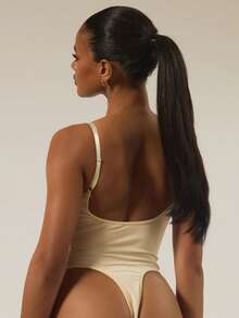 MUSERA ESSENTIALS Ruched Center Adjustable Strap Low Back Fitted Bodysuit Basic Autumn  Casual Going Out Everyday Night Out Sexy Cute Cosy Spring - Cream - View 4