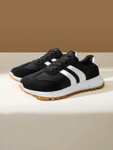 CUCCOO EASI Women's Casual Sports Shoes, PU Leather, Flat, Lightweight, Comfortable Running Sneakers, White - Black - View 2