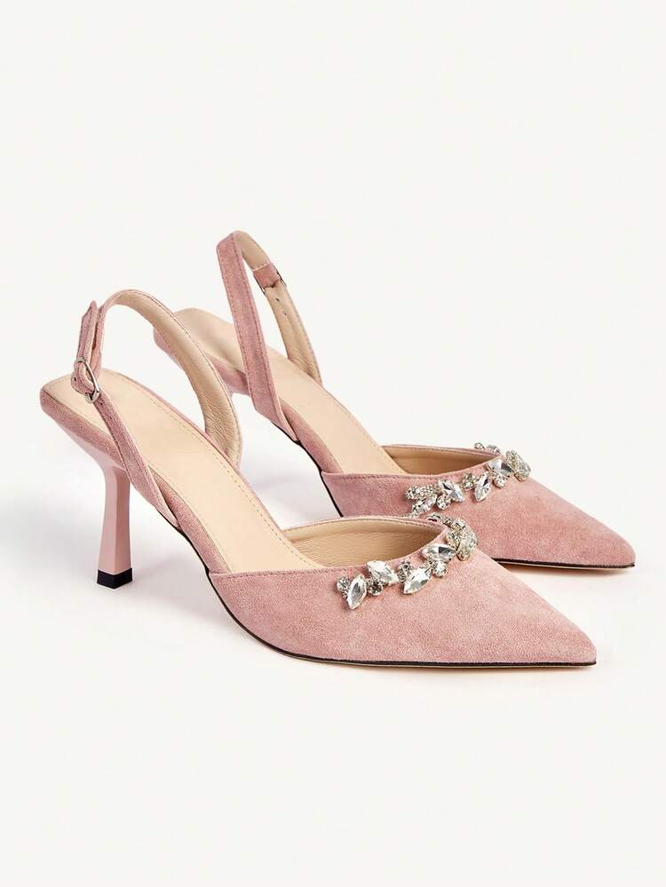 CUCCOO CHICEST Women's Pointed Toe High Heel Shoes, Suede-Like Fabric, Rhinestone Decor, Comfortable & Elegant, Suitable For Spring/Summer, Weddings, Parties, Formal Occasions