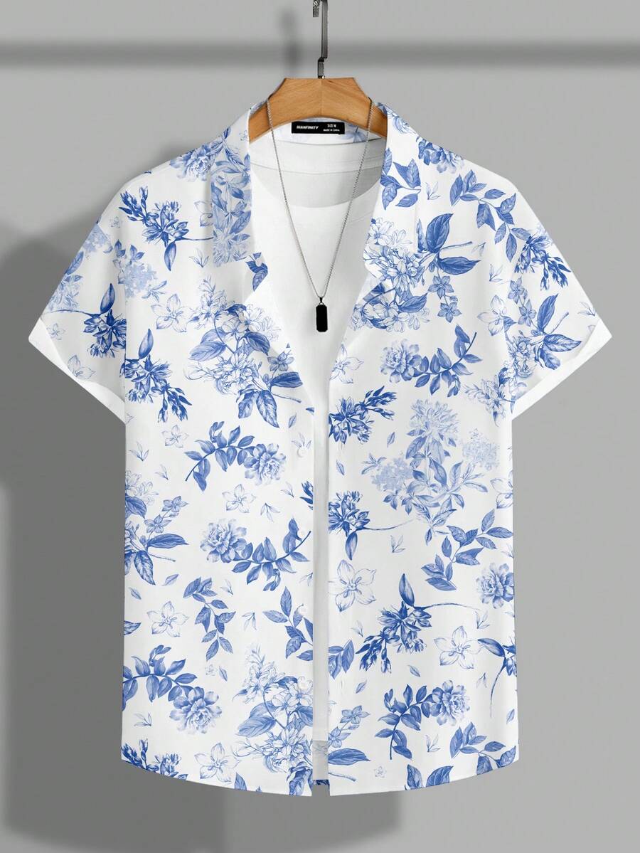 VIVINTIMO 男士热带花卉印花度假衬衫，时尚百搭 - 彩色 - 查看 1