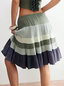 Bohemela 波西米亚风自由休闲编织拼接绿色宽松女裙 - 綠色 - 查看 2