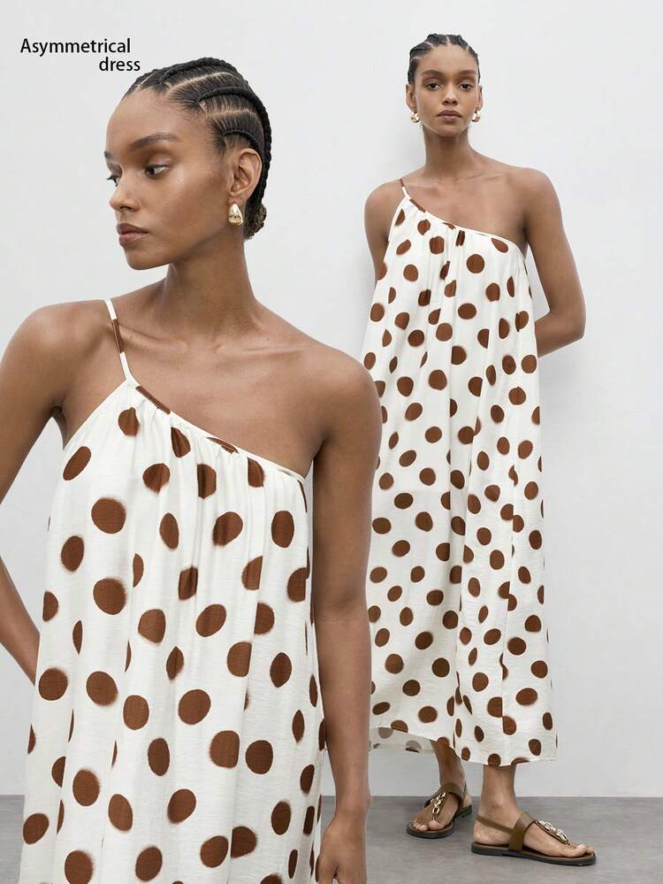 SHEIN Maija Women's Polka Dot Casual Vacation Date Midi Dress St Patrick's Day Women Easter Summer Outfits Easter Dress Women Party Top Beach Dress Summer Holiday Outfits Each Vacation Outfits For Women Summer Outfit For Women Going Out Outfits Graduation Graduation Outfit Casual Dresses Casual Blouses For Women Polka Dot Dress Women Polka Dot Dress One Shoulder Summer Dress