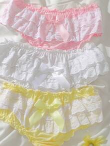 Tween Girl Ruffled, Sweet, Cute Bow Decor Panties - Blue - View 6