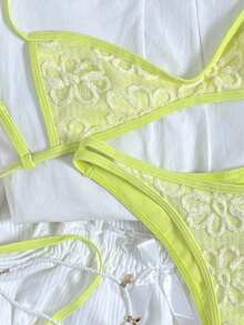 Swim Vcay Conjunto de traje de baño de top con tirantes ajustables y shorts de mujer de punto jacquard para primavera/verano, ideal para vacaciones en la playa - Amarillo - Ver 4