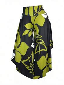 SHEIN LUNE Pantalones de pierna ancha con dobladillo asimétrico y estampado floral de talla grande - Multicolor - Ver 4