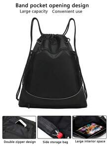 1 Set Backpack With Independent Mesh Ball Bag, Black Nylon Training Bag, Laptop And Tablet Book School Bag, Drawstring Bag For Helmets, For Students Outdoor Sports And Cycling Football Basketball Volleyball Thin Rope Shoulder Bag - Black - View 11