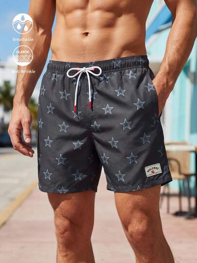 ZELFYO Męskie szorty plażowe z nadrukiem w gwiazdy