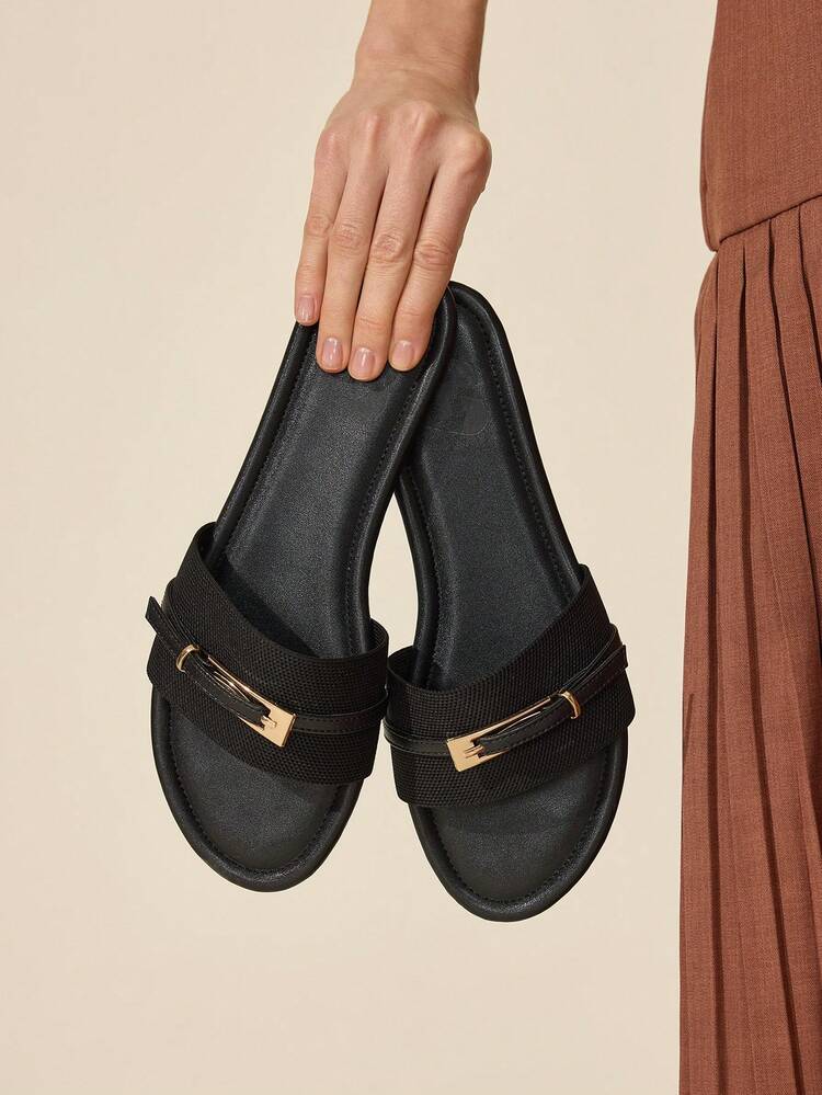 CUCCOO BASICS Women Shoes New Fashion Versatile Black Knitted Flat Bottom One Piece Women's Flat Sandals Slippers Lightweight Not Tired Slouchy Sandals Women's Flat Sandals Spring Shoes Summer Shoes