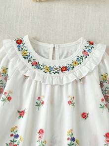 Babygirl Casual Cute Floral Pattern Ruffle Hem Long Sleeve Dress - Multicolor - View 9