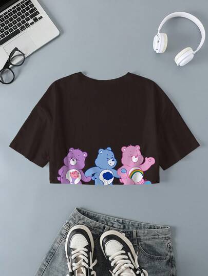 SHEIN X Care Bears Camiseta corta de verano informal con estampado de oso para tallas grandes