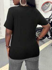 INAWLY 女士休闲舒适独特笑脸黑色圆领短袖T恤 - 黑色 - 查看 2