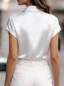 Ellegaria. 女士印花休闲百搭日常衬衫，夏季 - 白色 - 查看 2