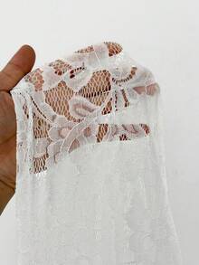 Maweii Plus Size Backless Halter Neck Metallic Lace Elegant Party Date Dress - White - View 8