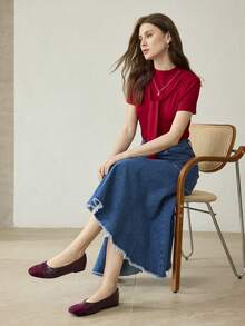 MOTF WOMEN CONTRAST PU LEATHER SQUARE TOE FLATS FOR CHRISTMAS SPRING SHOES - Burgundy - View 9