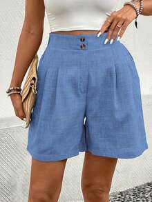 EMERY ROSE Women's Solid Color High Waist Pleated Casual Shorts - Mint Blue - View 5