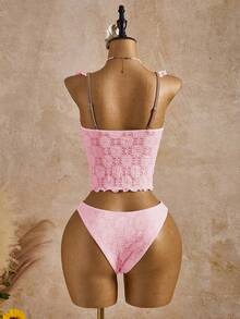 Swim Mod 夏季新款欧美风分体两件套泳衣，露脐上衣饰有撞色滚边和荷叶边，搭配撞色滚边三角比基尼泳裤，支撑性吊带泳衣，适合海滩、泳池派对、生日、度假等场合。 - 藕粉色 - 查看 3