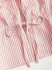 Sweetra European And American Summer New Pink Striped Lace-Up Minimalist Versatile Straight Leg Pants, Women's Two Pieces Set - Red - View 7