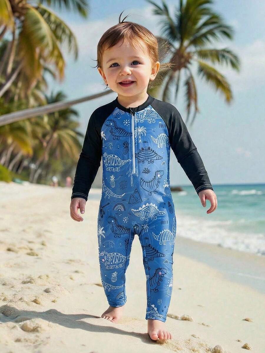 SHEIN Bộ đồ bơi chống nắng dài tay và quần cho bé trai, in hình khủng long, thích hợp cho bãi biển, hồ bơi, kỳ nghỉ, bãi cát, lướt sóng, mùa hè, du lịch, lễ hội. - Nhiều màu - Xem 1