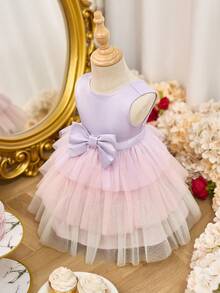 Babygirl Elegant Summer Cute Colorful Mesh Bow Decor Dress - Multicolor - View 7