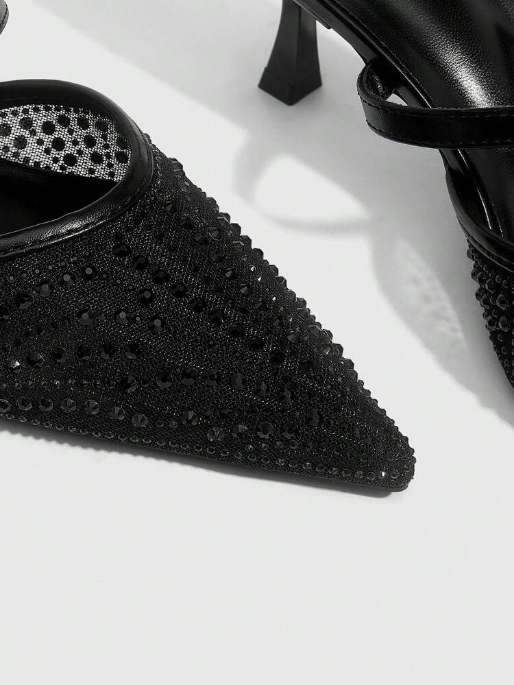 CUCCOO SZL Pointed Toe Breathable Mesh Rhinestone Hollow-Out Fashionable Elegant Sexy Stiletto High Heels For Party Prom Heels