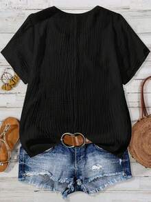 EMERY ROSE 女士休闲碎花短袖衬衫 - 黑色 - 查看 2