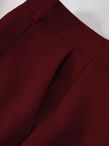 Franclia 女士纯色缺角领单排扣长袖西装套装，商务套装，女士裙装，酒红色套装，两件套，优雅西装套装，女士职业装套装，女士西装套装，商务职业装，女士裤装套装 - 酒紅色 - 查看 4