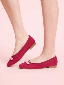 CUCCOO DOLLMOD Chaussures plates à bout carré bordeaux avec nœud, polyvalentes et mignonnes pour un usage quotidien - Rouge foncé - Voir 5