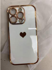 1 Piece Of Electroplated Heart-Shaped Glossy Lens Protective TPU Phone Case, Compatible With IPhone - White - View 26