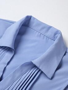 Franclia V领褶裥无袖系带女式衬衫 - 藍色 - 查看 3